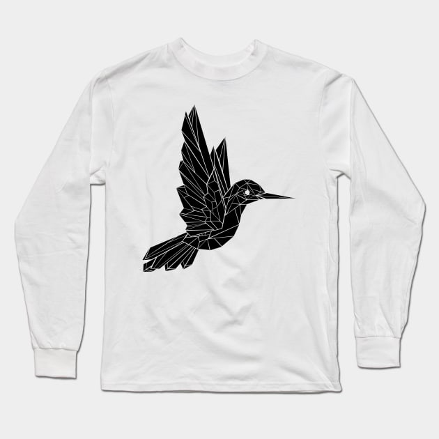 Black Polygonal Hummingbird Long Sleeve T-Shirt by Blackmoon9